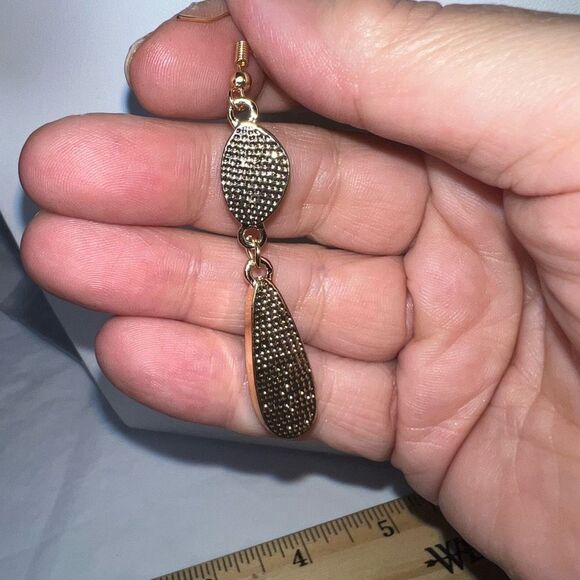 Black Druzy and Gold Tone Double Drop Earrings - Picture 7 of 7